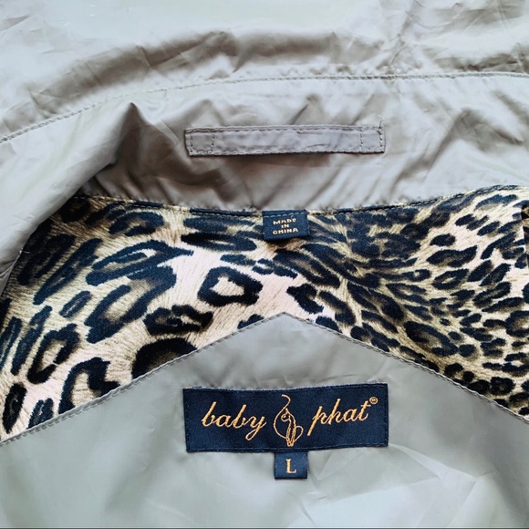 Baby Phat Double-Breasted Green Chameleon Leopard Camo Green Trench Coat - Picture 15 of 16